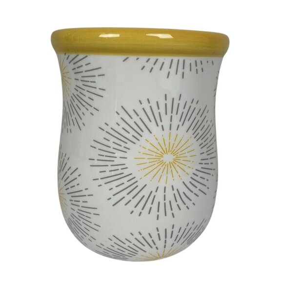 Yellow & White Ceramic Vase With Sunburst Design 7in By Orly Maison New York - Picture 1 of 7